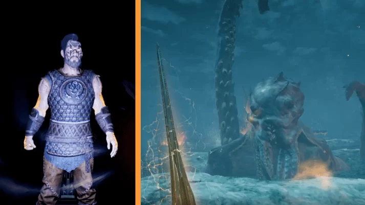 Choose your godly form and battle the Kraken Human godly form