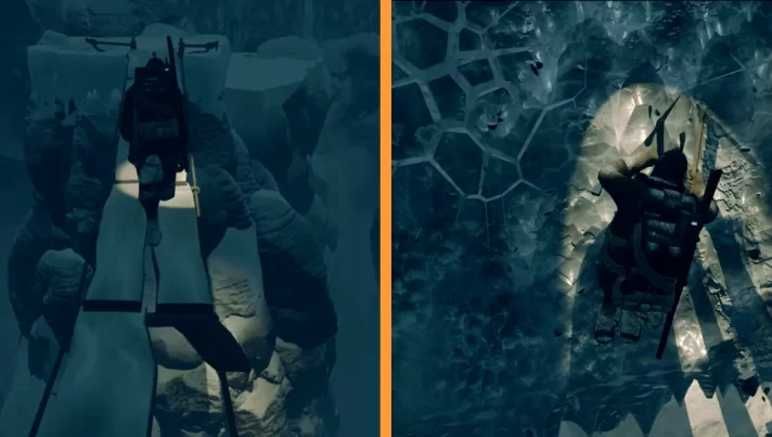 Be quick - ice walls will crack as you’re climbing them Climbing ice walls with a pick