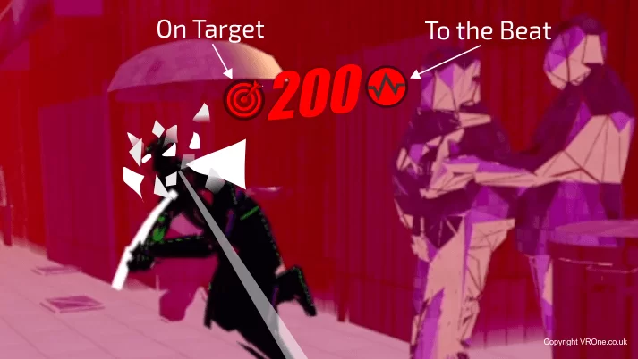 On beat and on target = 200 points Pistol Whip tips