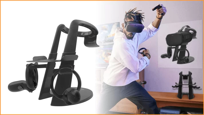 Compatible with most standard sized VR headsets Bare headset stand