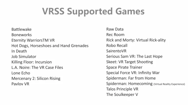 Supported VRSS games VRSS games